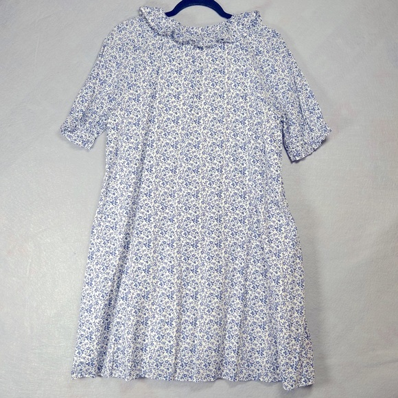 Madewell Blue & White Ruffle Button-Front Trapeze Dress‎ Women’s Size Small - Picture 10 of 13